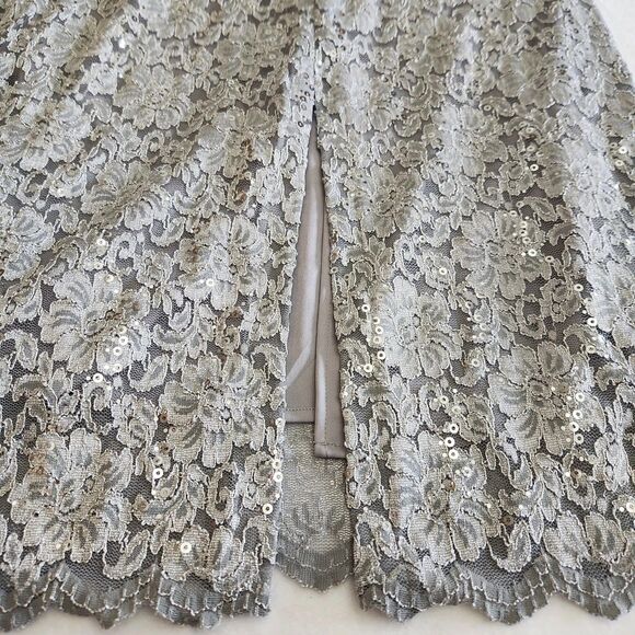 R & M Richards Silver Sequin Lace Stretch Midi Cocktail Wedding Guest Dress SZ14 - Picture 9 of 16
